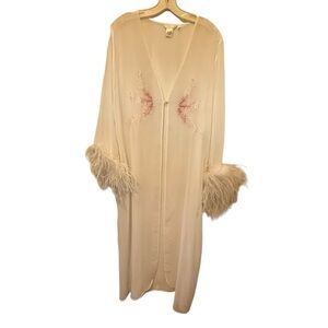 Cerie Long Embroidered Robe with‎ Maribou Trim